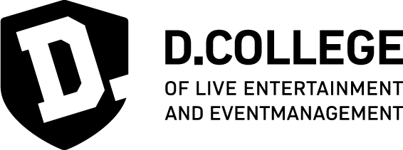 Ein großes D in einem Schild, rechts daneben der Schriftzug "D.COLLEGE of Live Entertainment and Management"
